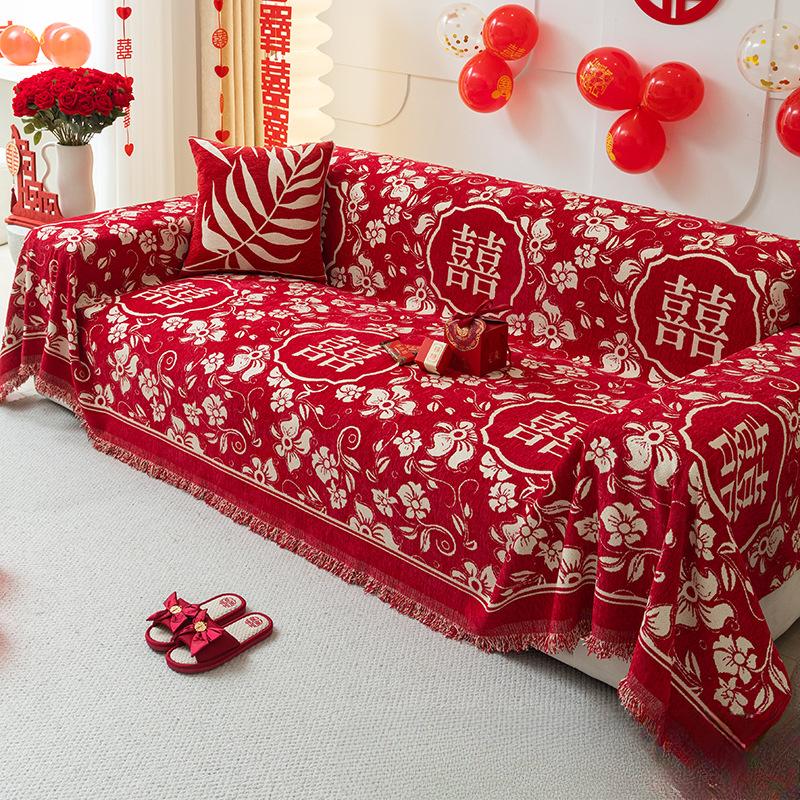 Chinesische Festliche Sofa-Handtuch Vier Jahreszeiten Universal Hochzeit Hoher Sinn Dekoration Rot Layout Abdeckung Tuch Rutschfest Decke Kratzfest