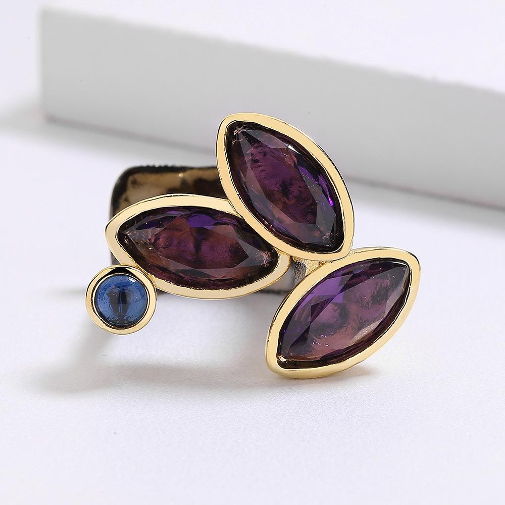 Designer Style Open Ring Retro Style High-end Design Natural Amethyst Ring