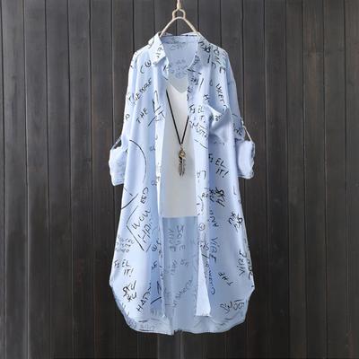 Langarmshirt für Damen Frühling und Sommer Buchstabendruck lockerer Sonnenschutz Cardigan Oberteil Hemd dünne Jacke mittellang