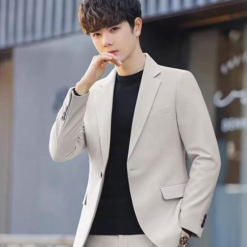 

Мужская облегающая легкая роскошная повседневная куртка - корейский стиль, красивый маленький костюм на весну/лето M (100-120 lbs) хаки