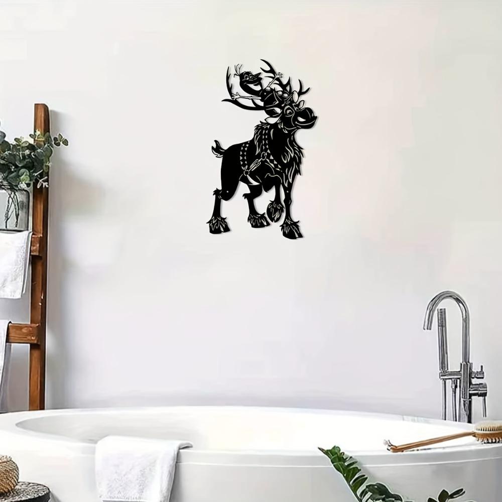 Rustic Deer Metal Wall Sculpture Wrought Iron Stag Antlers Outdoor Decor for Living Room Bedroom Garden Patio Modern Farmhouse