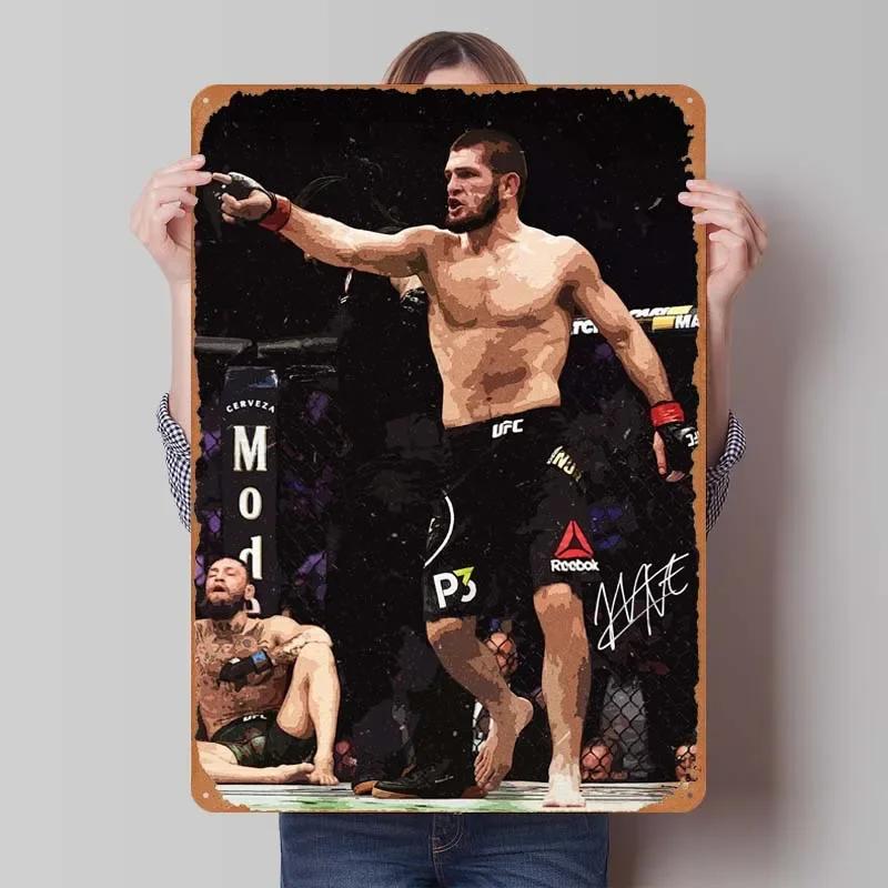 Khabib Metallskylt Boxningsaffischer Dekoration för Heminredningsartiklar Vintage Plåtskylt Plakett för Väggkonstdekoration Kaffebar