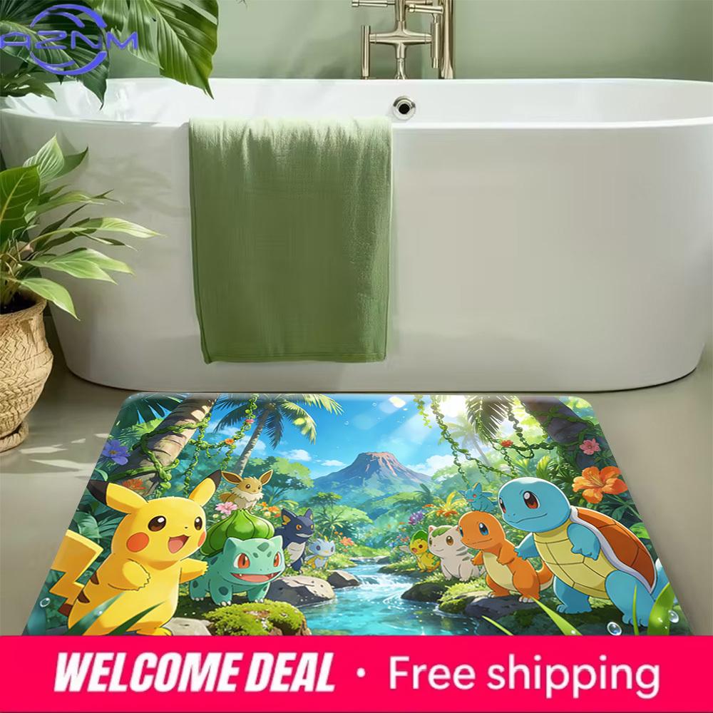 Pokemon Forest River Print Doormat Anti-slip Absorbent Floor Mat for Home Entrance Bedroom Living Room Decor