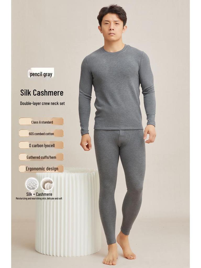 Men's Thick Fleece-Lined Cashmere Silk Base Layer Set for Winter