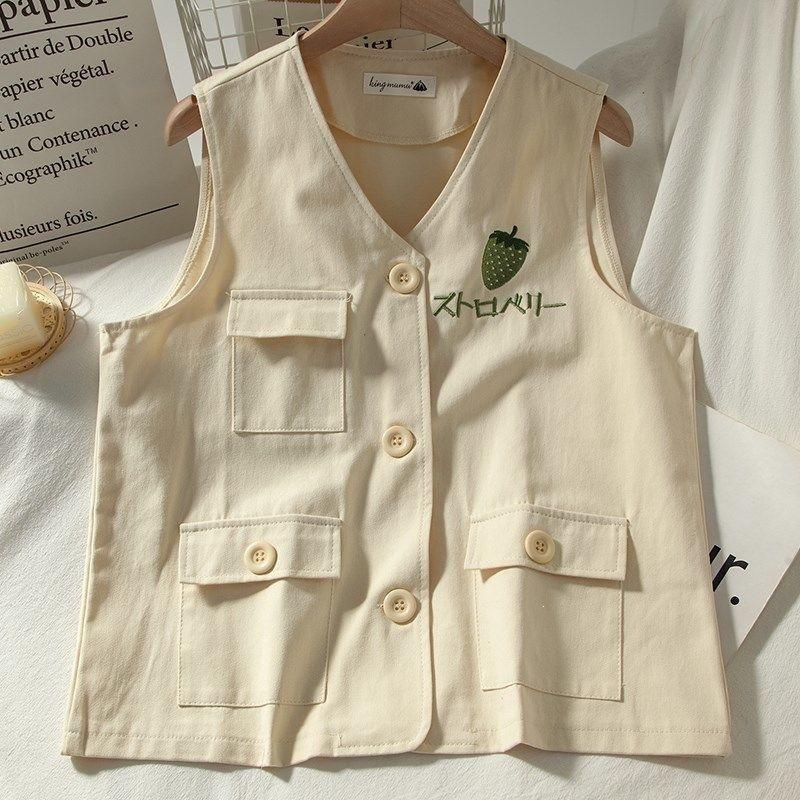 Korean version loose casual versatile vest vest women s spring and autumn embroidery sleeveless British style spring and summer top jacket m (suitable for 52.5kg or less)