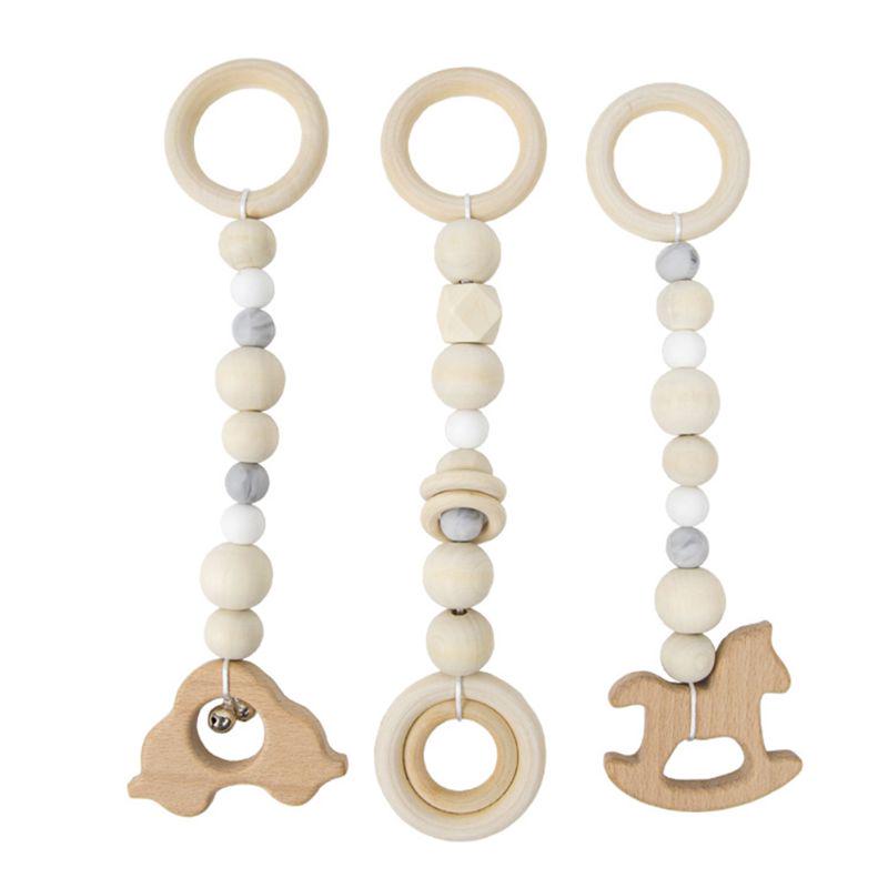 3 Pcs/set Nordic Baby Gym Frame Game Pendants Wood Rattle Ring Teether Chewable Sensory Nursery Wood Ring-pull Toy