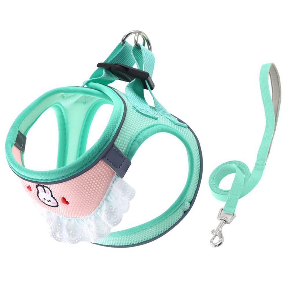 

Drool Bib Design Pet Harness and Leash Set Breathable Mesh Chest Strap Set Walking XXS зелений