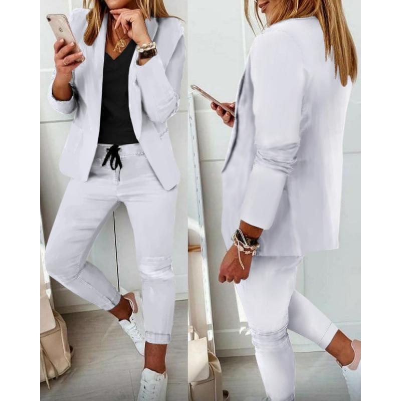 BITCED Women s Fashion Casual Long Sleeve POLO Neck Pants Suits S белый