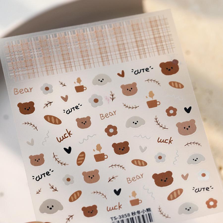 TENSOR Thin Blade Cute Bear Nail Stickers TS-3858 - Self-Adhesive Autumn & Winter Design