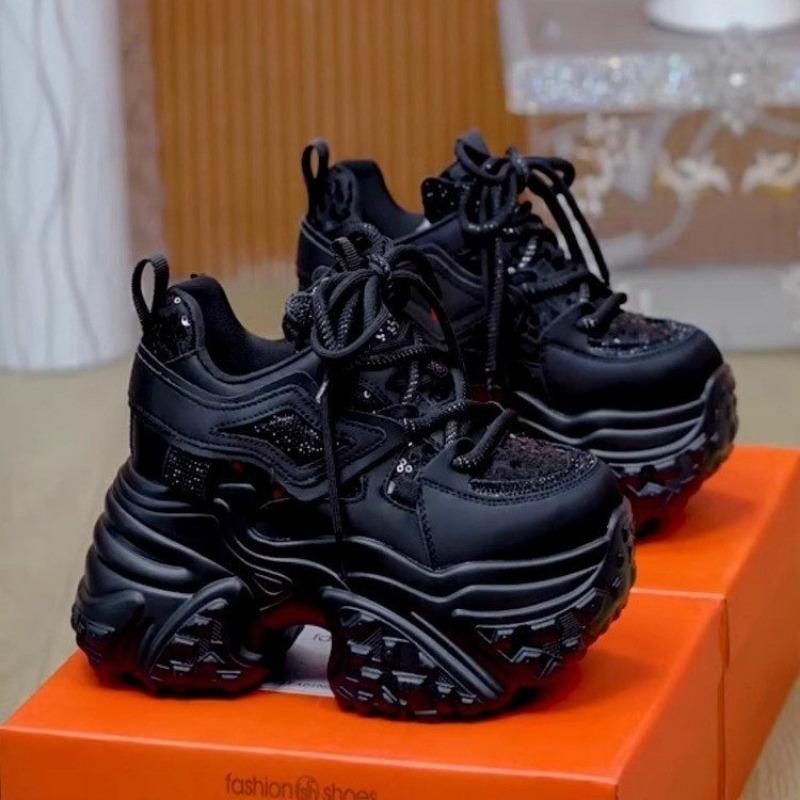 9cm Rhinestone Breathable Thick Soled Running Shoes Fashion Versatile Height Increasing Casual Sneakers Luxury Zapatillas Mujer