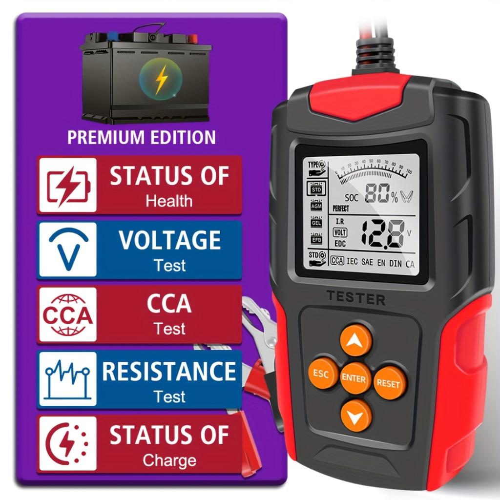 Auto- und Motorrad-Batterietester, 12V 24V Digitaler Analyzer, Misst SOH, SOC, CCA und IR, Batterietestwerkzeug für Auto, LKW und Motorrad