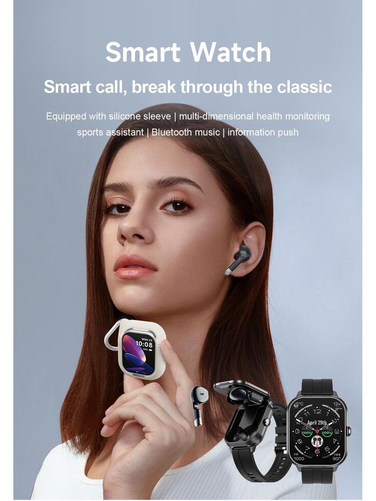 D8Pro 2-in-1 Smartwatch & TWS Earphones: Bluetooth Calling, Heart Rate Monitor, NFC
