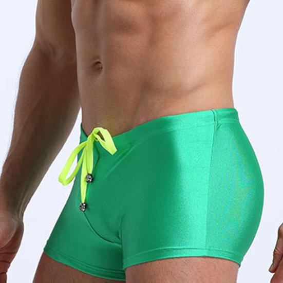 Low Rise High Elasticity 3D Cutting Swimming Trunks Men Solid Color Drawstring Swim Shorts Beachwear