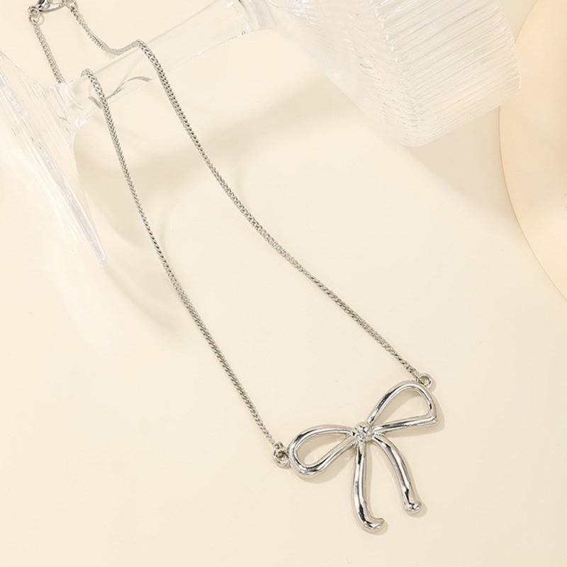 Fashionable Bow Necklace Bowknot Pendant Neckchain Adjustable Chain Choker Handmade Collarbone Chain Gifts for Women