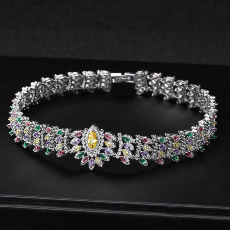 Colored Zircon Necklace Dress Dinner Full Diamond Collar Leaf Decoration Ladies Holiday Wear