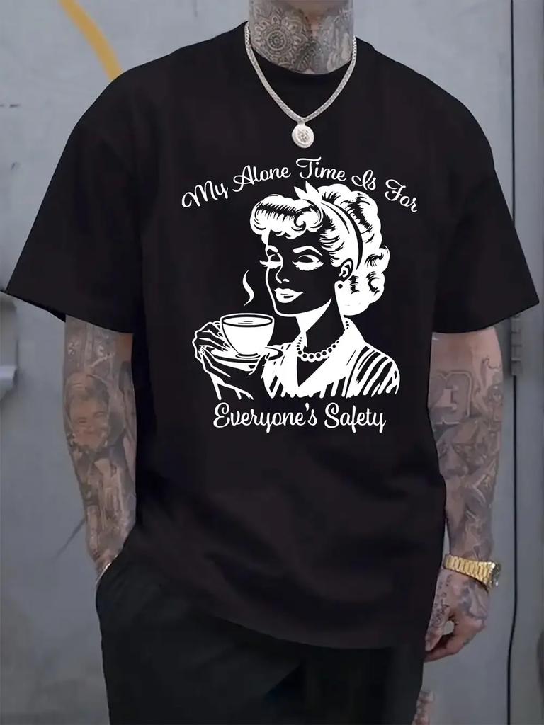 Retro "My Alone Time is for Everyone'S Safety" Graphic T-shirt - Casual Crew Neck