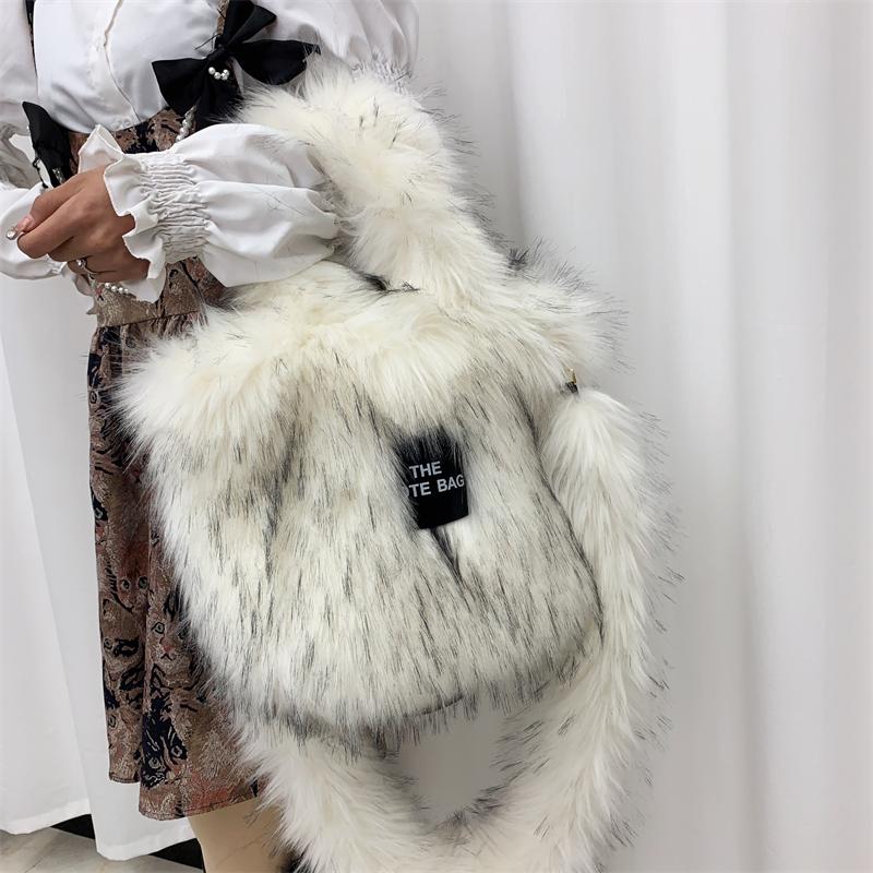 Women Luxury Faux Fur Leather Tote Bag Large Capacity Shoulder Crossbody Handbag