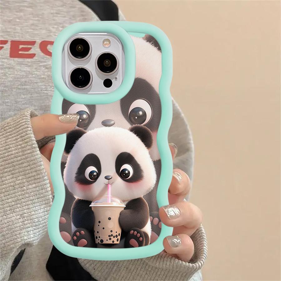 Case for iPhone 8 17 Air 13 14 11 XR 16 Pro Max 12 15 Plus Soft Phone Cover Cute Panda
