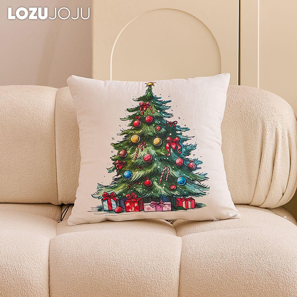 1PC LOZUJOJU Christmas Pillowcase Hand drawn Christmas tree cluster printed Cushion Cover for Sofa Living Room Bedroom Home Decor Party Decor