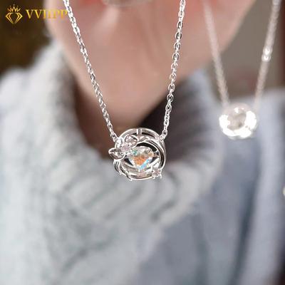 Elegant Ring Necklace for Women Crystal Bow Heart Pendant Necklaces Silver Chain Accessories Jewelry