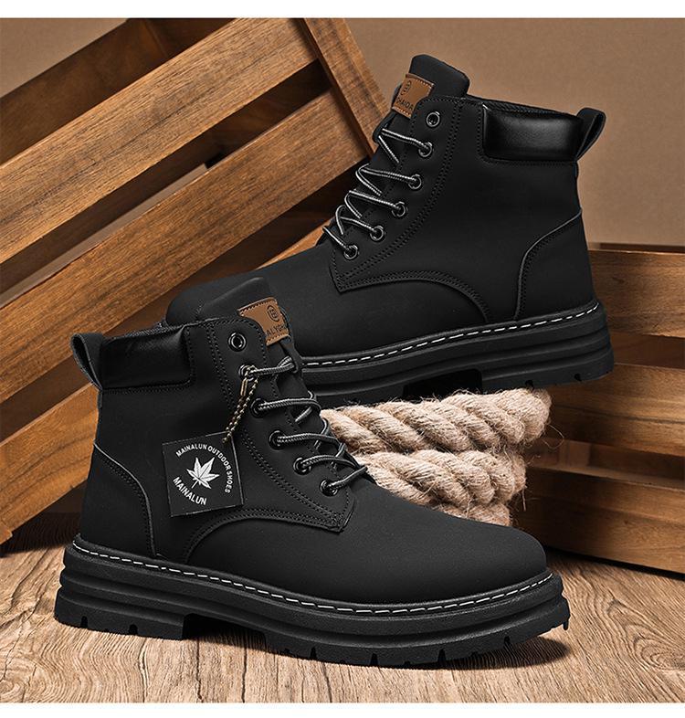 

Мужские высокие желтые ботинки Martin большого размера — мягкая, толстая подошва для повседневного туризма на осень и зиму. velvet, 41 чёрный