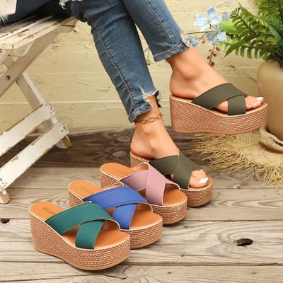 Fashion Cross Strap Wedge Sandals Women Summer Outdoor Chunky Platform Sandals Woman Thick Bottom Non Slip Beach Shoes Plus Size