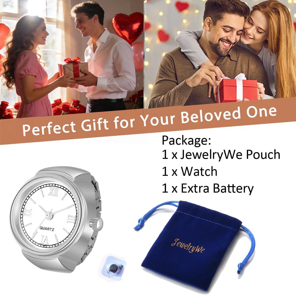 JEWELRYWE Ring Watch Fashionable Men Women Accessories Ring Watch Number Dial Easy to Read Gift Silver