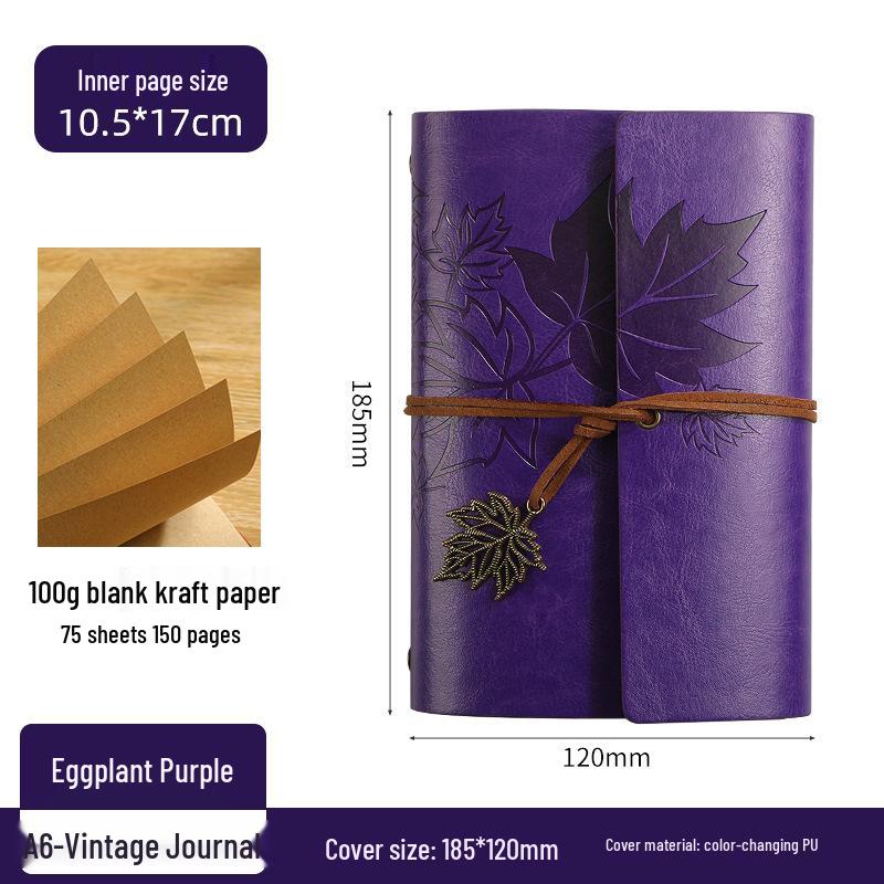 Maple Leaf Retro Loose-Leaf Notebook with Customizable Logo and Skin-Feel Cover