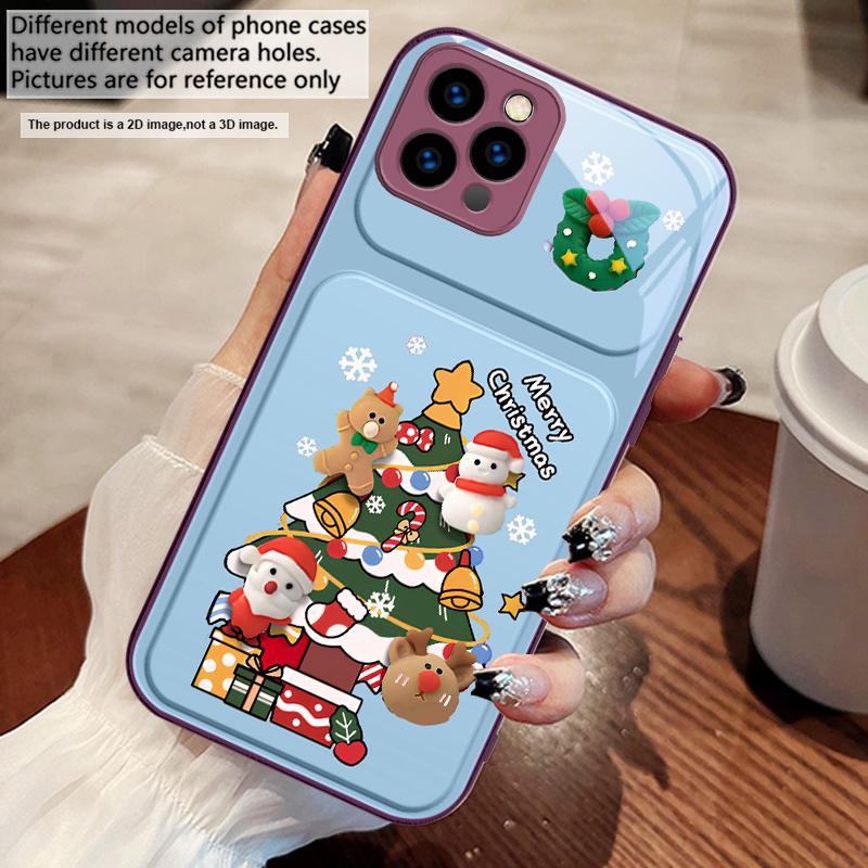 Cartoon-Weihnachtsbaum Für iPhone 17 Air 16 E 15 14 13 Plus 12 mini 11 17 Pro Max XR Xs Max 16E 7 8 Gehärtetes Glas Handyhülle
