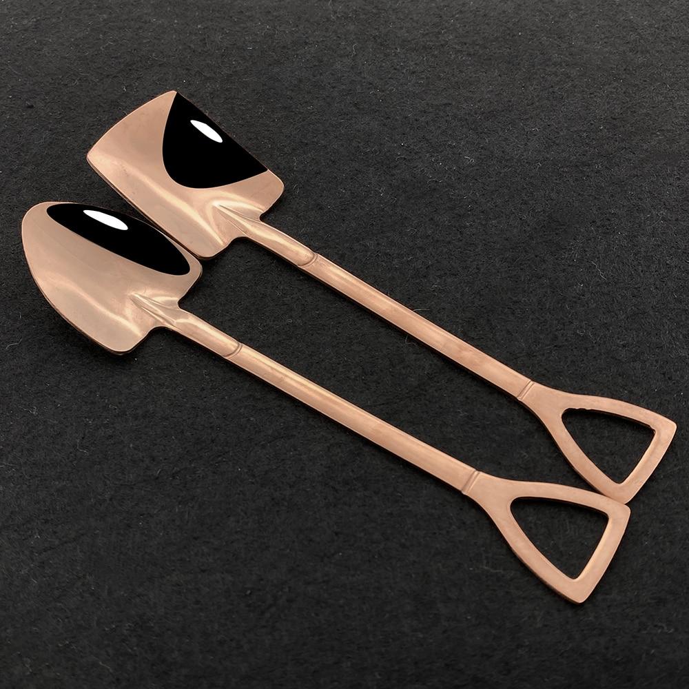 8 Stück Kaffeelöffel mit kreativem Griff, silberfarben, Edelstahl, für Tee, Dessert, langer Griff, Löffel, Eis, Schaufelform, Geschirr, Küchenzubehör