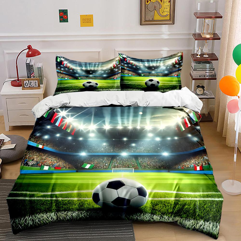 Soccer Stadium Night Match Scene Bedding Set for Kids Luxury Gift 3pcs Digital Print Comforter Set Soft Comfortable Breathable