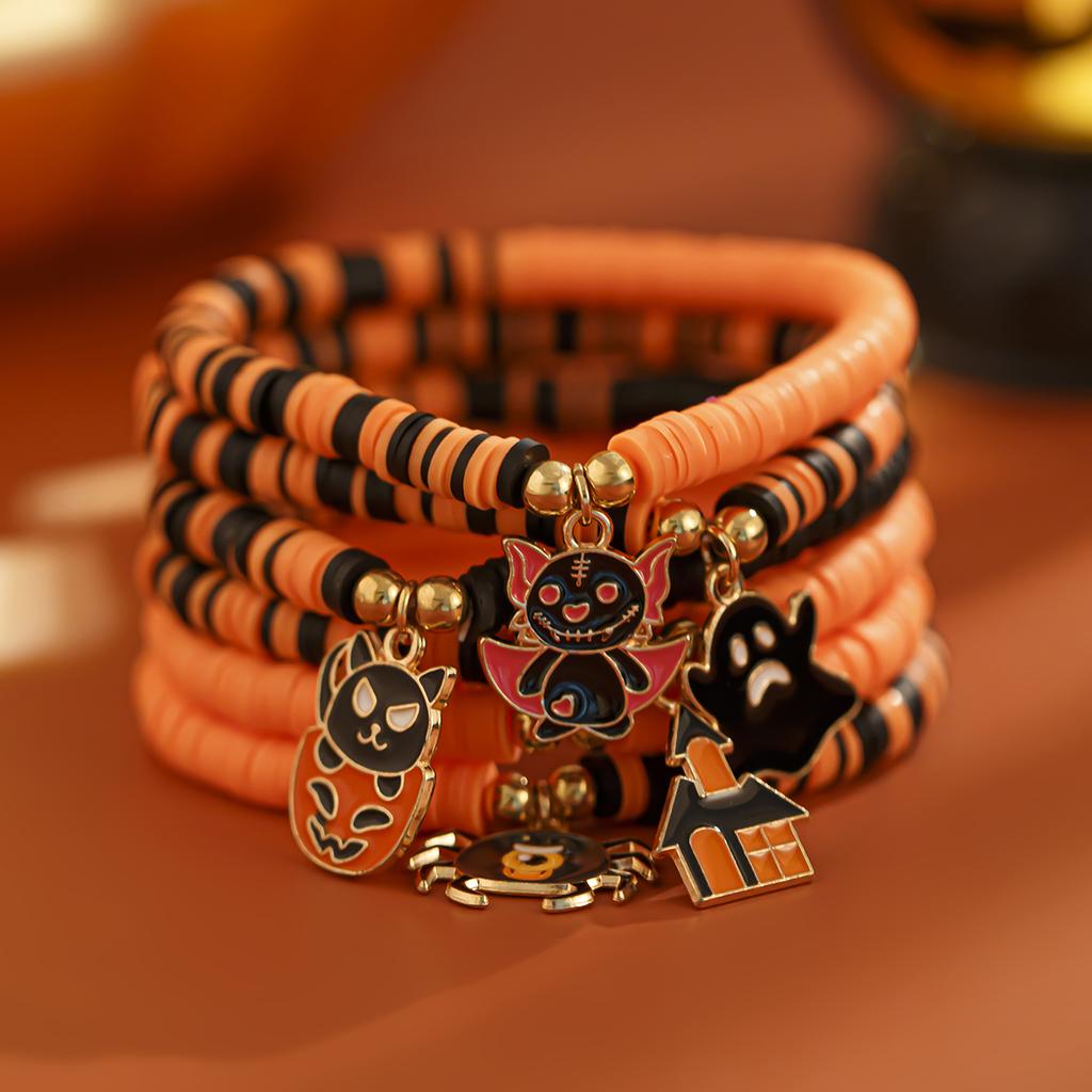 SHIXIN 6Pcs Halloween Spider Bat Ghost Pendant Bracelet Set for Women Men Gothic Soft Ceramic Bead Bangles Halloween Accessories