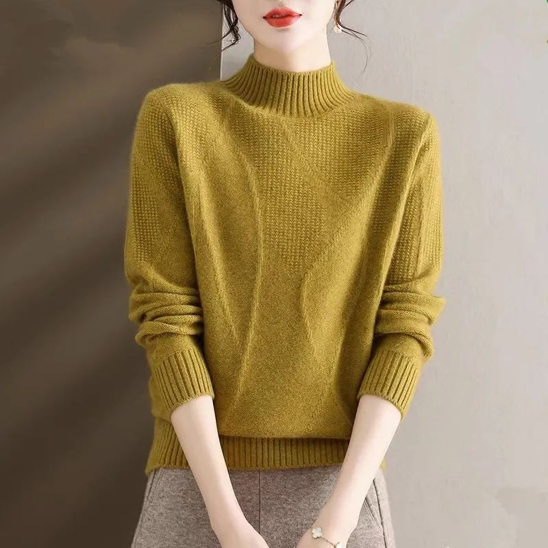 Elegant High Neck Sweater: Cozy & Chic, Perfect Warm Knit Top for Women - Versatile Solid Color, Ideal for Fall/Winter