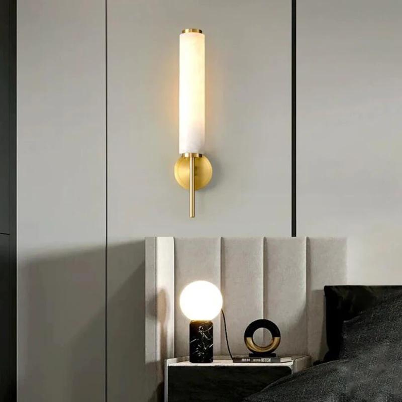 Modern luxury all copper marble wall lamp living room background LED wall lamp Nordic restaurant living room lamp for bedroom