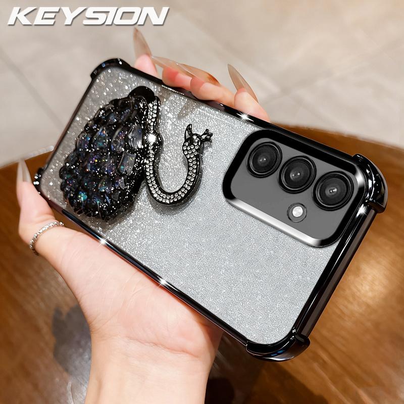 KEYSION Shockproof Plating TPU Phone Case for Samsung S24 S25 Ultra S25+ Glitter Jewelled Swan kickstand Cover for Galaxy S24 S25 FE 5G