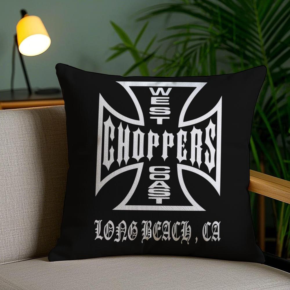 W-West Coast C-Choppers Cushion Cover Plush Fabric Soft Double-Sided Printed Sofa Pillow Case Colorfast Home Decor Gift