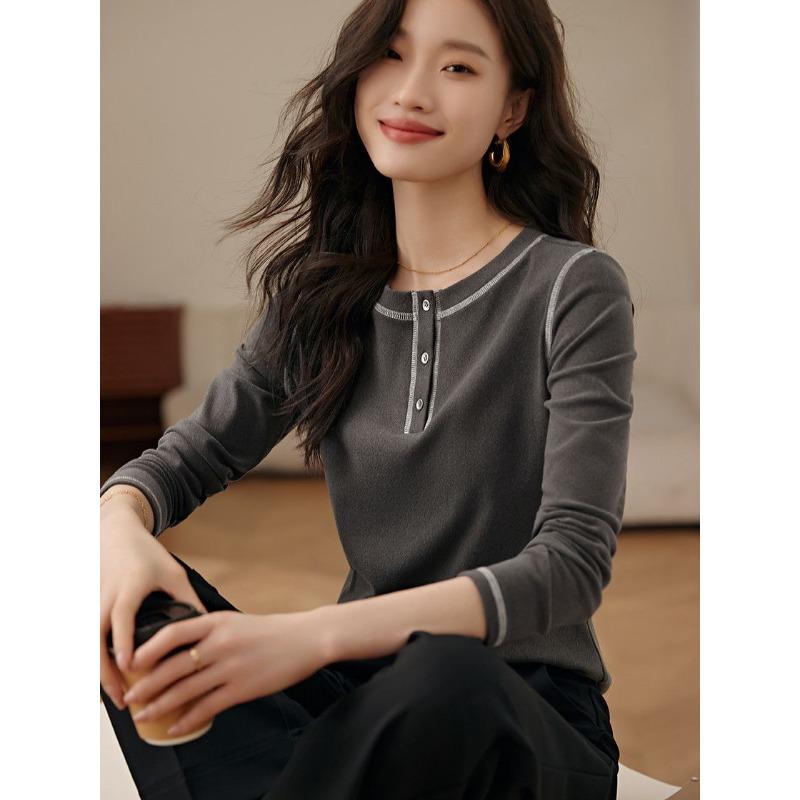 T-shirt Women's Long-sleeved Spring New Fashionable Base Shirt Korean T-shirt Splicing Design Top