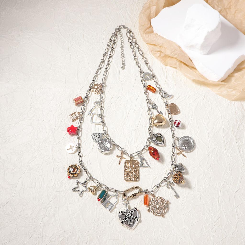 Bohemian Personality Trend, Double Layering, Alloy, Love Geometry, and Other Pendant Resort-style Necklaces