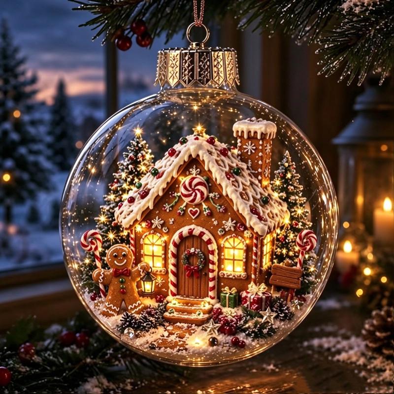 1Pcs Santa Claus Themed Clear Plastic Christmas Ball Ornament Led Light Hanging Decor For Christmas Tree Party Decoration