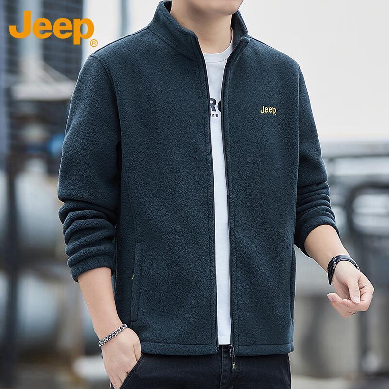 Jeep Men's Autumn/Winter Fleece Stand-Collar Cardigan