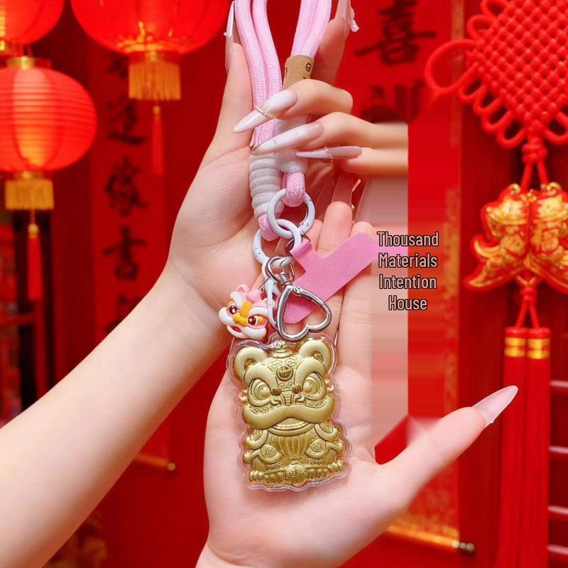 Year of the Horse 999 Fine Gold Lion Pendant with Keychain and Phone Lanyard Gift