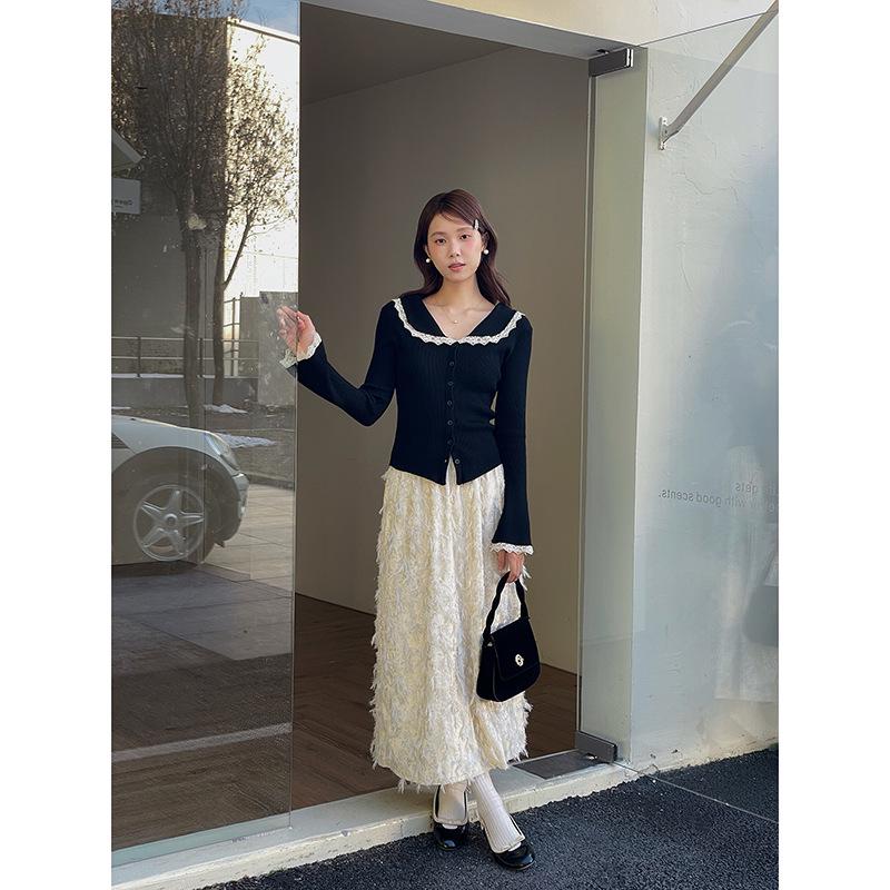 Ge Ming French Retro Velvet Jacquard Mid-Length A-Line Winter Skirt N894C M (110-125 cm) абрикосовый