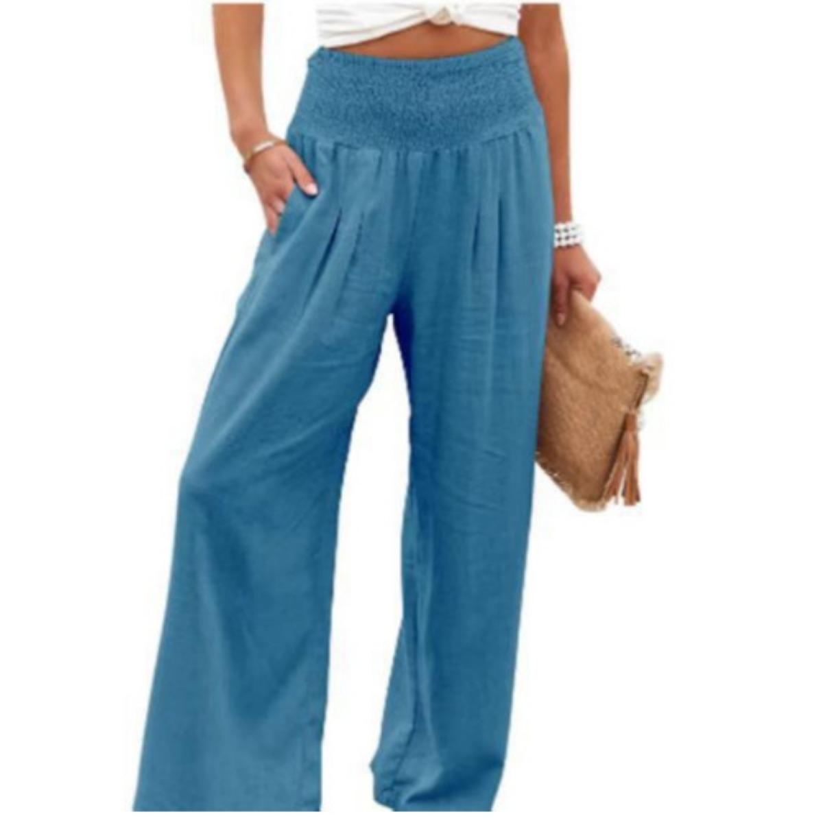 

Повседневные широкие брюки из хлопка и льна, свободные женские XXXL озеро синий