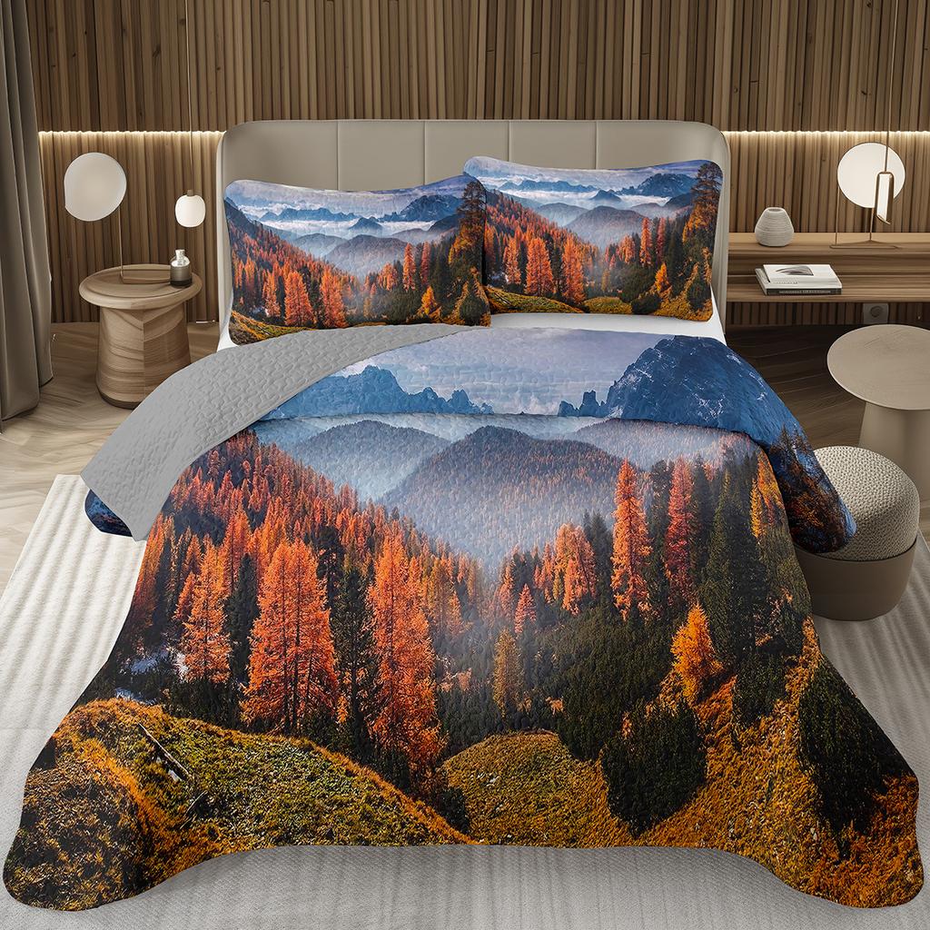 Mountain Bedspread Queen/Twin, Natural Landscape Coverlet Set for Boys Girls Adults Room Decor, Soft Polyester Quilted Bedding