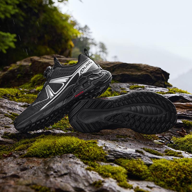 Anta Kids Pangolin Fabric Outdoor Trail Running Shoes Men sneaker Castle-Grey Black Silver A12445521-2
