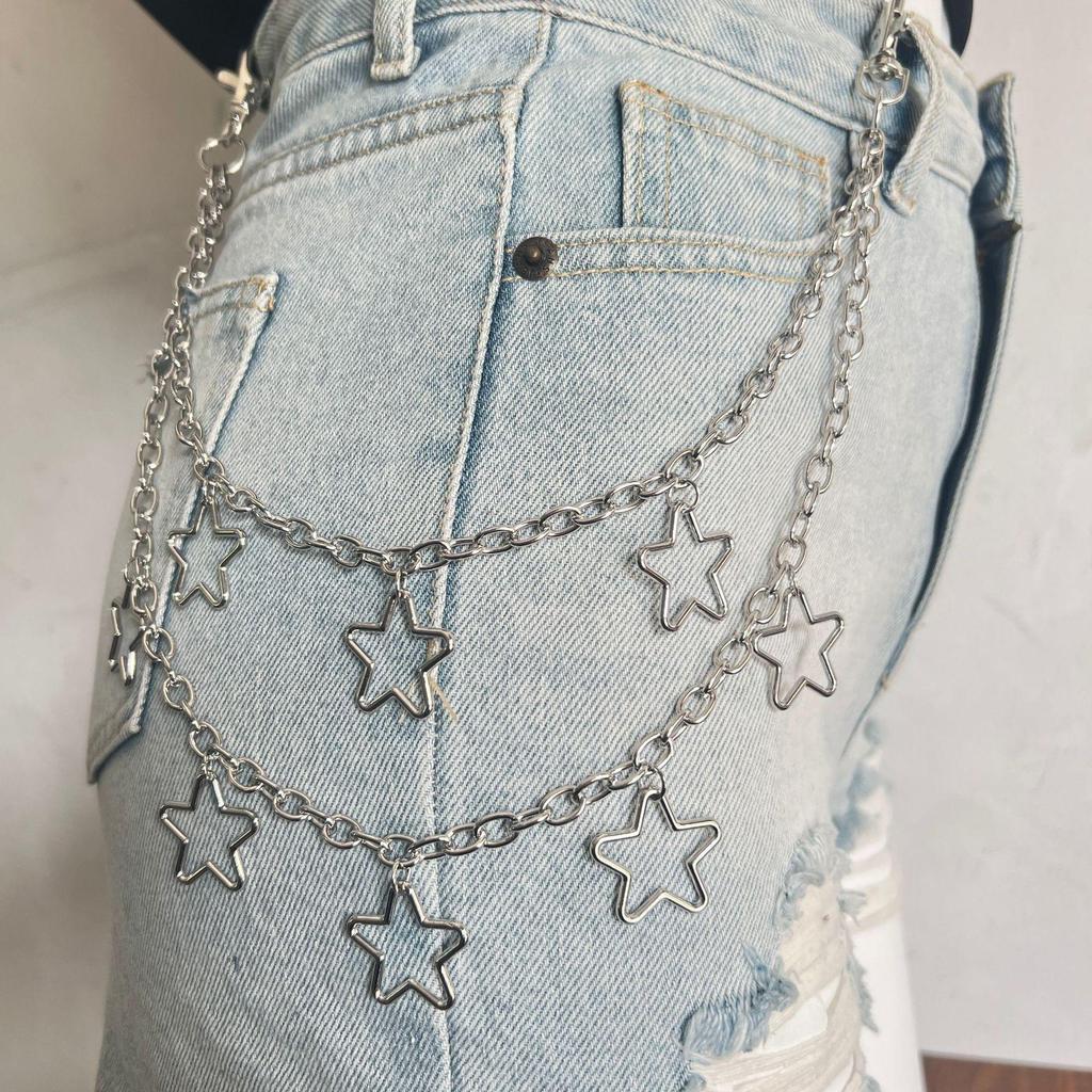 Punk Style Hollow Star Tassel Metal Chain for Jeans