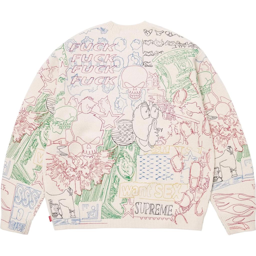 Supreme Collage Embroidered Sweater White