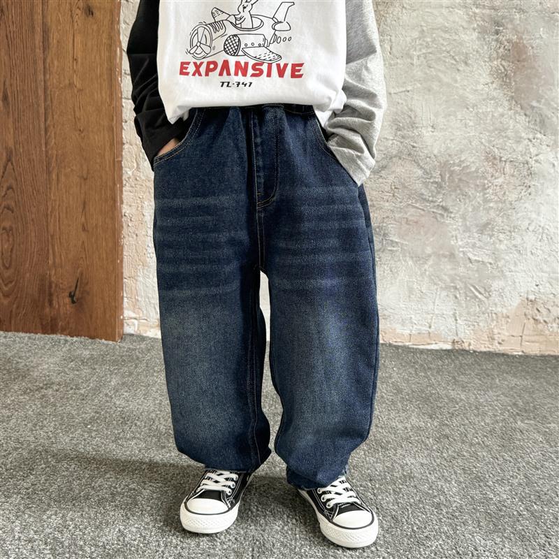 

Универсальные мягкие джинсы для мальчиков: 2025 Весна/Осень Модные Корейские Длинные Брюки 160cm синий