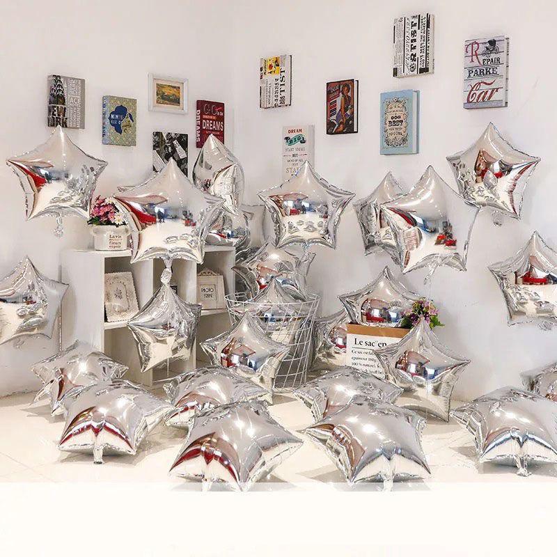 18-Inch Light Plate Monochrome Five-Pointed Star Aluminum Film Balloon, Festival Party Birthday Decoration Arrangement Star Aluminum Foil Balloon