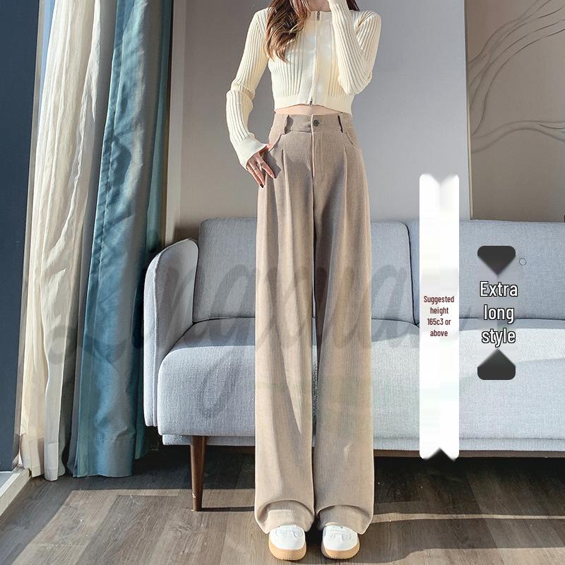European Cotton Velvet Wide-Leg High-Waisted Women's Corduroy Pants for Autumn/Winter - Drapey, Casual, Floor-Length.